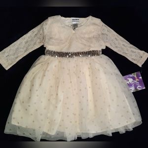 NWT 18mo Blueberi Ivory Sparkle holiday DRESS w/ Lace Cardigan